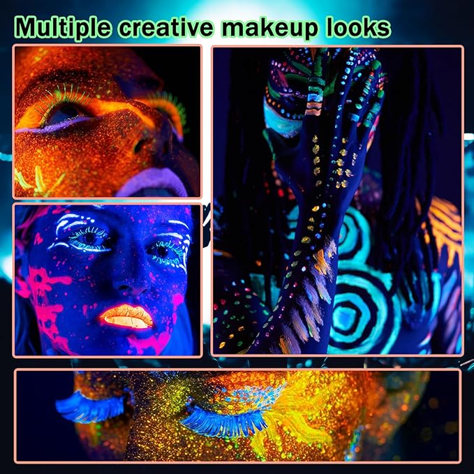 Glow in the Dark Face Body Paint,Blacklight Neon Halloween Face Paint,Neon Fluorescent Body Paint for Halloween Festivals Stage Christmas Party and Events,Set of 6 Tubes