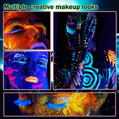 Glow in the Dark Face Body Paint,Blacklight Neon Halloween Face Paint,Neon Fluorescent Body Paint for Halloween Festivals Stage Christmas Party and Events,Set of 6 Tubes