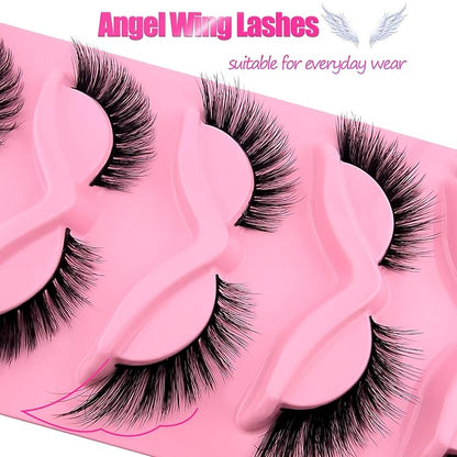 Fox Eye Lashes Wispy Eyelashes 18mm Cat-Eye Lashes Angel Wing Lashes Faux Mink False Eyelashes Natural Look 5 Pairs pack(XF05), black