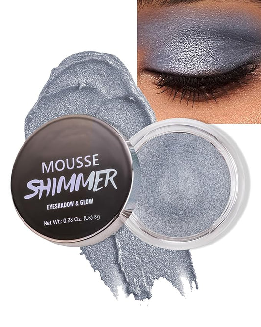 Shimmer Cream Eyeshadow, Ultra-Blendable Glitter Eye Shadow with Moisturizing Formula, Waterproof Long Lasting & Highly Pigmented, Single Creme Eyeshadow Pot Highlighter Makeup for Women-06#Sliver