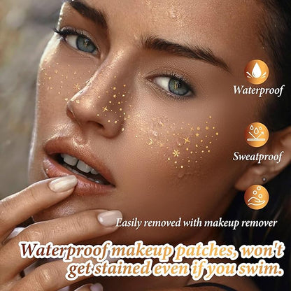 Makeup Patches - Gold Glitter Freckles Face Tattoo - Face Glitter Freckles - Sparkle Freckle Tattoo Makeup Patches for Women & Girls | Cosmetic Glitter for Face