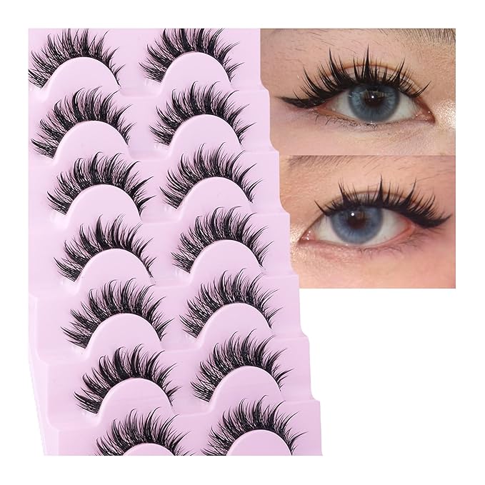 EYDEVRO Manga Lashes Wispy False Eyelashes 3D Spiky Lashes Natural Clear Band Lashes Korean Chinese Japanese Anime Lashes Fake Lashes Strip Lashes 7 Pairs Pack