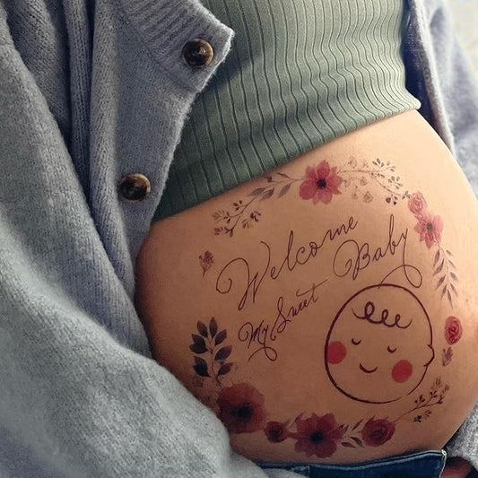 tuzuru Pregnancy Belly Stickers Tattoo Stickers body paint sticker Cute Pregnancy Baby Bump Belly Stickers for Baby Shower Maternity Gifts (J)