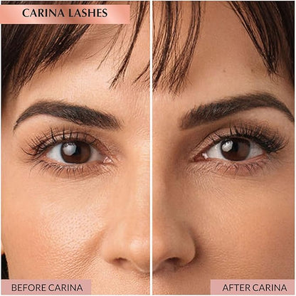 Natural False Lashes | Carina Half Eyelashes | Best False Lashes fo Beginners | Short Lashes Natural Look | Plant Based Fibers | Clear Band Lashes | No Trim Wispy Half Lashes | Small Lashes