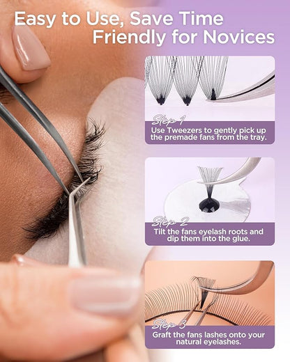 BEYELIAN Premade Lash Fans, 320 Fans Pre Made Fans Volume Lash Extensions 3D 6D 8D 10D 12D 20D 0.07 C/D Curl Save Time Eyelash Extensions for Professional Salon, 8-15mm MIX Easy to Use (20D-0.07-C)