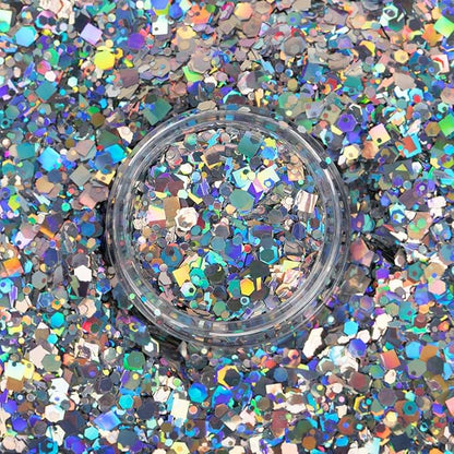 Unicorn Snot Macro Glitter - Face & Body - Cosmetic Grade Large-Particle Loose Glitter - Perfect Make-up for Festivals, Raves - Safe for Face, Easy Application & Removal - Silver (Lunar)