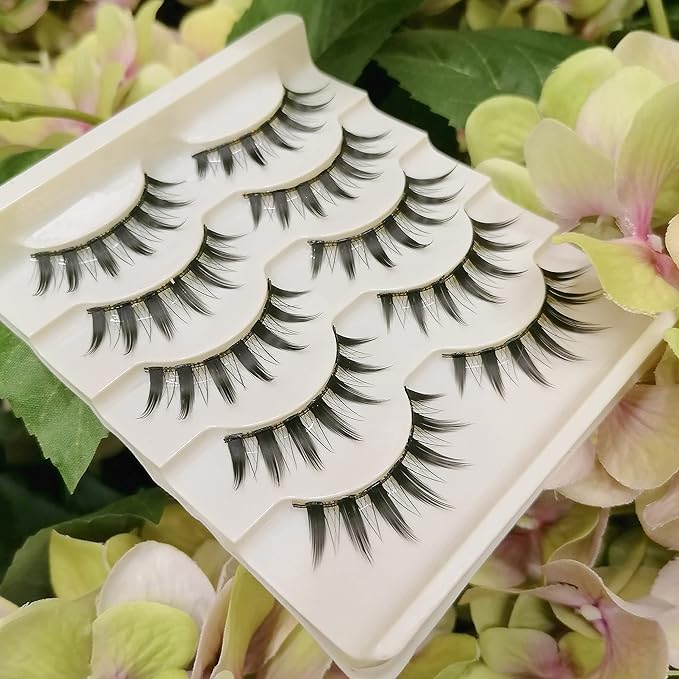 AUGENL 5 Pairs False Eyelashes - Cute Japanese Style Thick Eye Lash Extension, Reusable Lashes for Cosplay, Anime & Manga Eye Makeup Tools