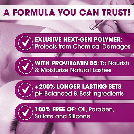 3 in 1 Eyelash Extension Primer Bulk 16 Oz - No Rinse Lash Cleanser and Bonder - Made in America Kit with 100 Wands for Lash Technicians and Brow Stylists for Optimal Retention - Passion Fruit Scent