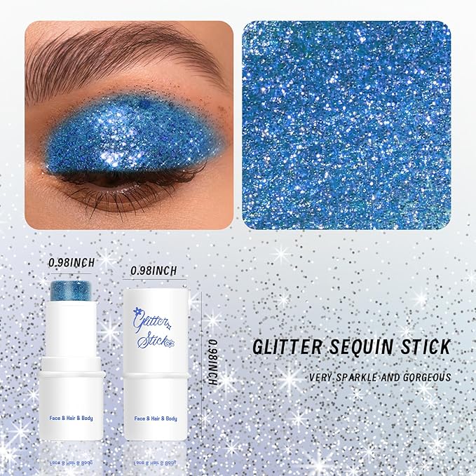 DAGEDA Body Glitter Stick,Face Glitter Gel Mermaid Sequins Glitter for Hair Nail,Chunky Glitter Eyeshadow for Rave Accessories Stage Halloween Festival Makeup(Blue Glitter)