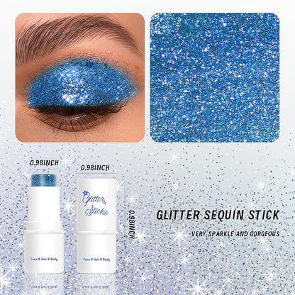 DAGEDA Body Glitter Stick,Face Glitter Gel Mermaid Sequins Glitter for Hair Nail,Chunky Glitter Eyeshadow for Rave Accessories Stage Halloween Festival Makeup(Blue Glitter)