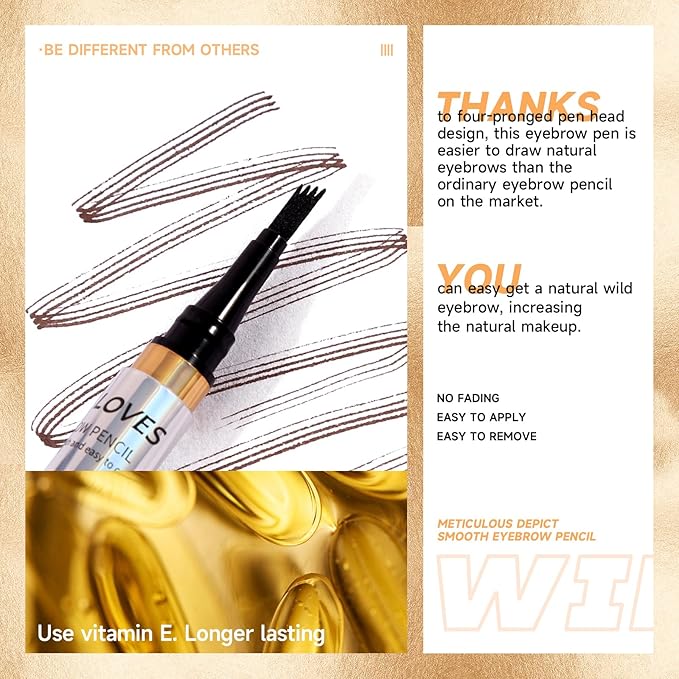 Eyebrow Pencil Light Brown, Microblading Tattoo Brow Pen With A Micro-Fork Tip Applicator, 4 Point Eyebrow Pencil Waterproof Smudge Proof Four-Fork Liquid Eyebrow Pencil Long Lasting Natural Fine Wild 4D Eyebrow Pencil Makeup (01# Light Brown)