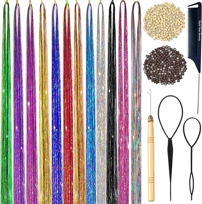 Body Face Chunky Glitter Gel & Hair Tinsel Kit for Halloween, Christmas, New Year Party, Rave Festival Accessories