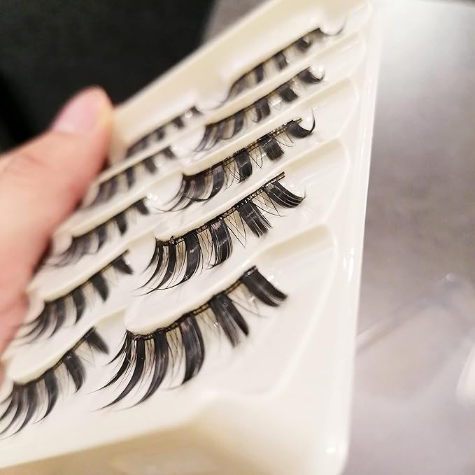 AUGENL 5 Pairs False Eyelashes - Cute Japanese Style Thick Eye Lash Extension, Reusable Lashes for Cosplay, Anime & Manga Eye Makeup Tools