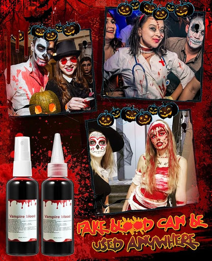 Fake Blood Spray Halloween Party Favors Washable Makeup Kit Zombie Vampire Accessories Costumes for Woman Skin Friendly Girls