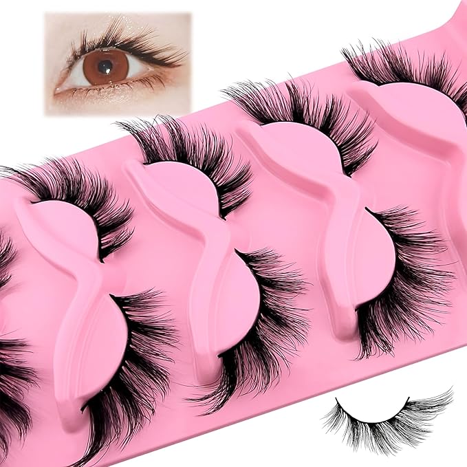 Fox Eye Lashes Wispy Eyelashes 21mm Long Cat-Eye Lashes Angel Wing Lashes Faux Mink False Eyelashes Natural Look 5 Pairs pack(XF03)