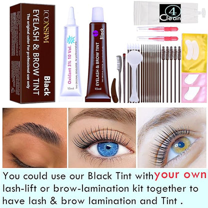 Black Lash T-i-n-t Kit, Keratin Black Eyelash D-y-e and Eyebrow T-i n t, 6 Week Voluminous Brow T-int, T-inting Look For Lash Perm/Lift/Lamination Treatment (Black)