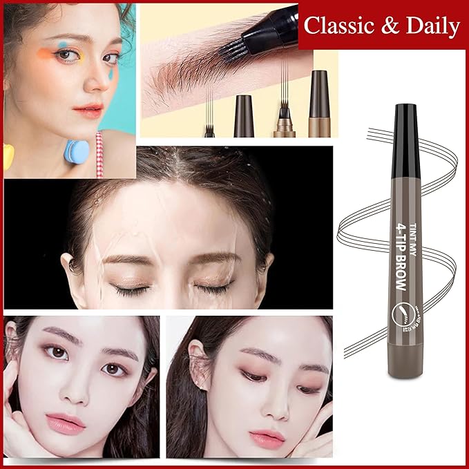 2024 New Magic Eyebrow Pencil, 3D Waterproof Microblading Eyebrow Pencil Contouring Pen, 4-point Brow Lifter, Natural Fine Stroke Microblading Eyebrow Pencil(Grey)