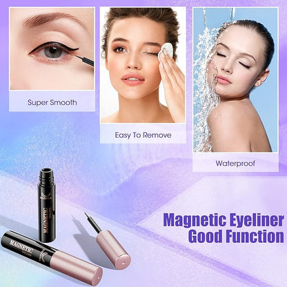 Magnetic Lashes [10 Pairs], Premium Natural Looking Magnetic Eyelashes with Eyeliner Kit，Reusable Lightweight Wispy Strong Magnetic Eyelashes with Applicator and Tweezers, No Glue Needed
