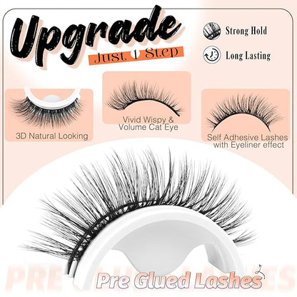 Self Adhesive Eyelashes Short 8-14mm Natural Self Adhesive Lashes No Glue Needed Invisible Band Reusable Press On Lashes without Eyeliner Cat Eye Pre Glued Mink Lashes 5 Pairs False Lashes by YDAGKH