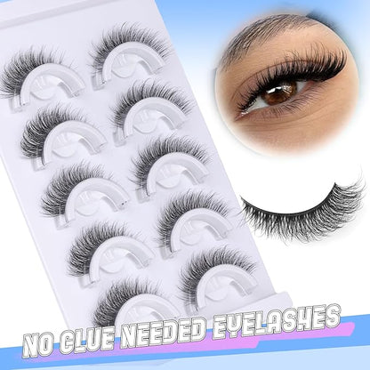Natural Self Adhesive Eyelashes Pre Glued Lashes Cat Eye Reusable Self Adhesive Lashes No Glue Needed Press On Lashes without Eyeliner D-curly Wispy Strip False Eyelashes Natural Look by YDAGKH