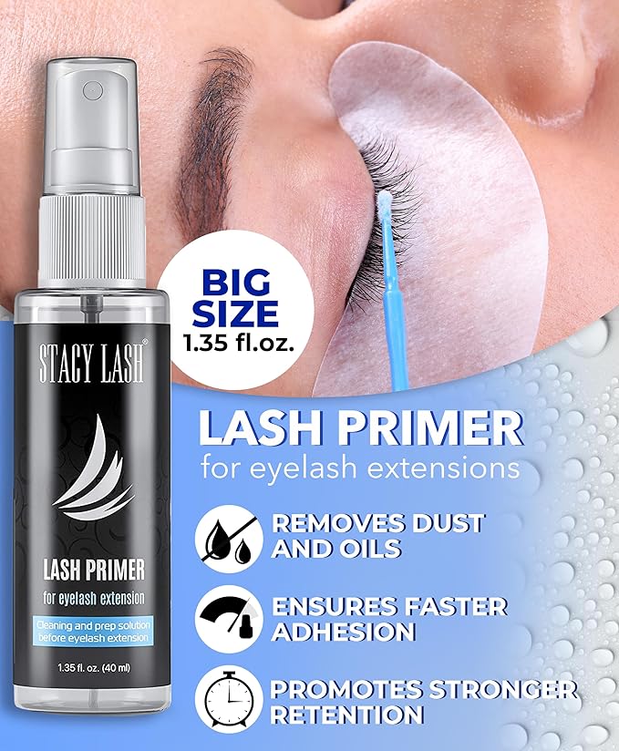 Eyelash Extension Primer/Cleanser (1.35fl.oz/40ml) Stacy Lash/Protein Oil Remover/Increase Adhesive Bonding Power Retention/Pretreatment for Individual Semi Permanent Extensions Glue Supplies