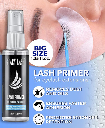 Eyelash Extension Primer/Cleanser (1.35fl.oz/40ml) Stacy Lash/Protein Oil Remover/Increase Adhesive Bonding Power Retention/Pretreatment for Individual Semi Permanent Extensions Glue Supplies