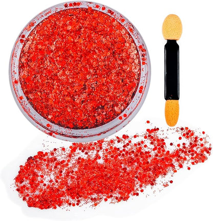 GL-Turelifes Colorful Sparkling Body Glitter Mermaid Sequins Chunky Glitter Gel Hair Glitter Gel Festival Glitter Cosmetic for Face Hair Nails Stage Bride Makeup Long Lasting 30ml (Red)