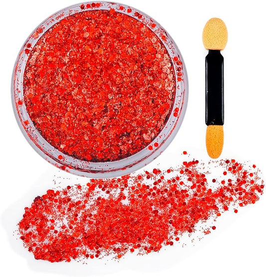 GL-Turelifes Colorful Sparkling Body Glitter Mermaid Sequins Chunky Glitter Gel Hair Glitter Gel Festival Glitter Cosmetic for Face Hair Nails Stage Bride Makeup Long Lasting 30ml (Red)