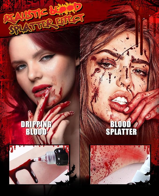 Fake Blood Spray Halloween Party Favors Washable Makeup Kit Zombie Vampire Accessories Costumes for Woman Skin Friendly Girls