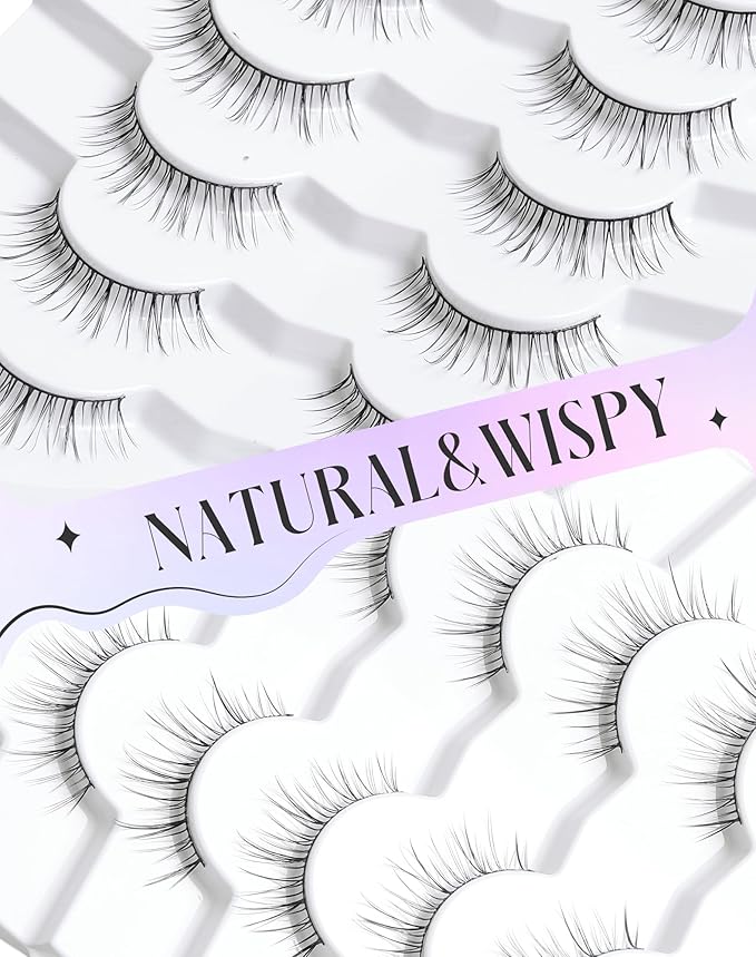 Short Lashes 10mm Natural False Lashes Wispy Eyelashes Lightweight Fake Lashes Thin Band Eyelashes K71