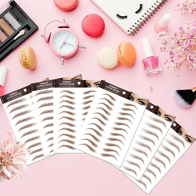 Brown Eyebrow Tattoo 66 Pairs, Hair-Like Popular Fake Eyebrows Waterproof Lasting 4D Realistic Makeup Tattoo Arch Style, Eyebrow Transfer Stickers for Women Girls
