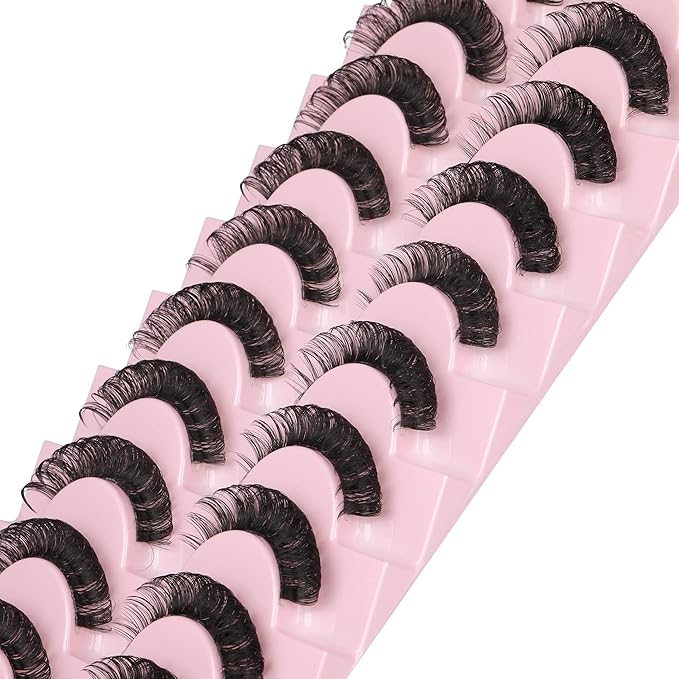 Newcally Lashes Nautral Look False Eyelashes Russian Strip Lashes Mink Wispy Lashes Pack D-curly Thick Full Volume Cat Eye Lashes Look Like Extensions 10 Pairs