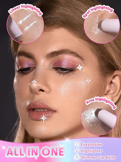 SHEGLAM Crystal Jelly Glaze Stick Eye Shadow Stick Eyeliner Brightener Pencil Crayon with Brush Easy to Blend Long Lasting Shimmer Eyeshadow-Fuchsia Fun