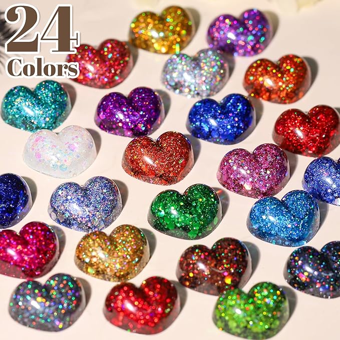 LEOBRO Chunky Glitter, 24 Colors Holographic Chunky Glitter for Crafts, Resin, Nail Body Face Hair Makeup, DIY Party Decorations
