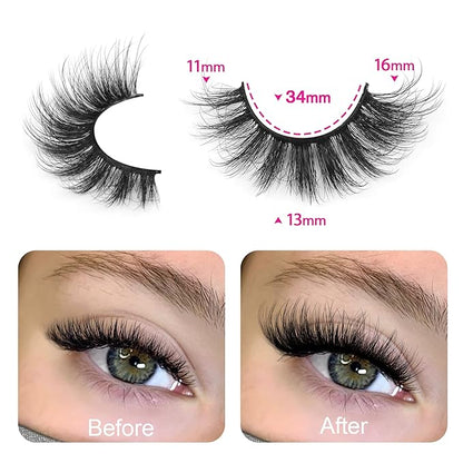 Natural False Eyelashes Wispy Mink Lashes 16mm Cat Eye Lashes Natural Look Eye lash Like Extensions 5D Volume Strip Fake Eyelashes Pack by TNFVLONEINS