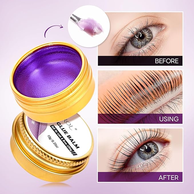 Lash Lift Glue Balm Eyelash Lifting Perm Lavender Strong Hold Lash&Brow Perm Glue Balm Brow Adhesive Powerful Sticky Brow Lamination 0.35Oz/10G