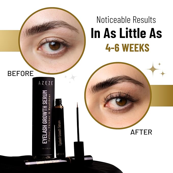 Azeze Eyelash Growth Serum - Oil-Free Lash Serum for Eyelash Growth and Thickness in 6 weeks, Compatible with Lash Extensions