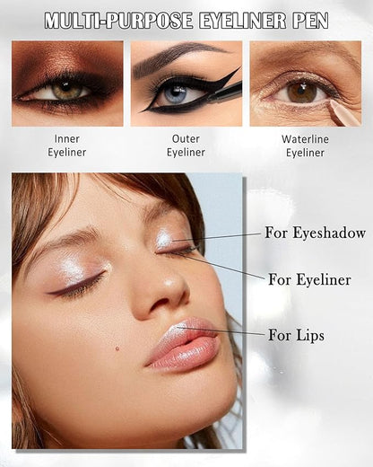 White Glitter Eyeliner Pencil, Waterproof Smudge-Proof Long-Stay Retractable Eyeliner Pen, Cream Gel Eye Liner Waterline with Sharpener, Shimmer Highlighter Brightener Eye Liner Makeup Stick for Women