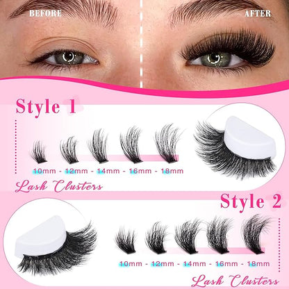 FANXITON Lash Clusters with Lash Bond and Seal Sweatproof, 10-18 mm D Volume Lash Extension Kit 280 pcs Individual Lashes Lash Clusters Kit and Tweezers Thick DIY Eyelash Extension Kit