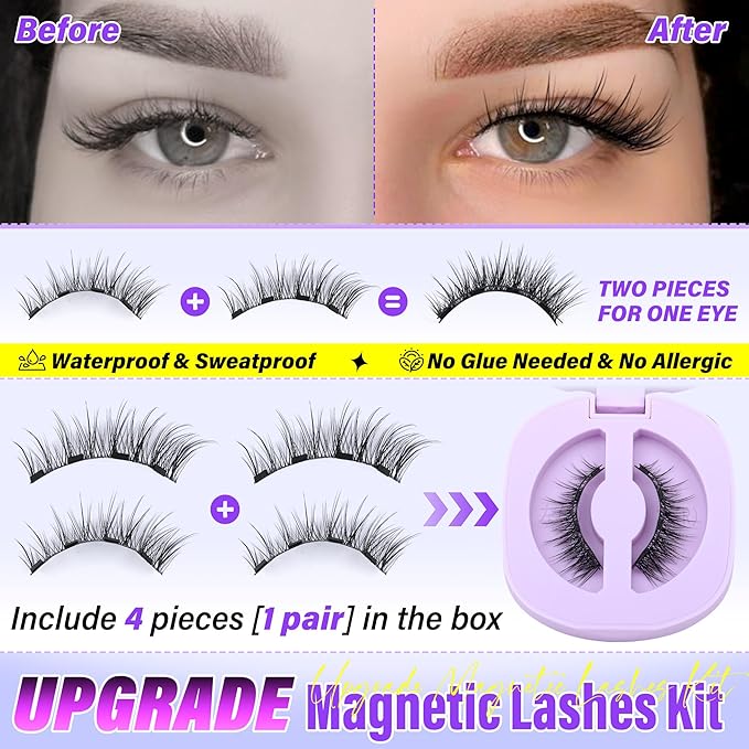 Natural Magnetic Eyelashes with Applicator Reusable Magnetic Lashes without Eyeliner Short No Glue Needed Magnet Lashes Cat Eye Magnet Eyelashes by Zegaine(1 PAIR)