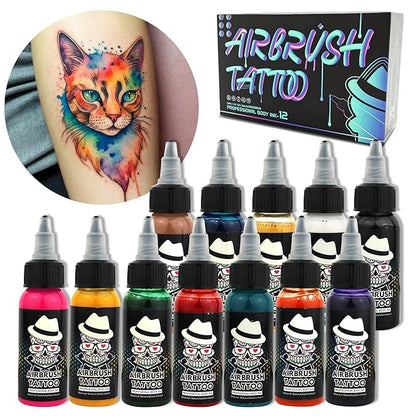 Ophir Airbrush Body Paint, 12x Airbrush Tattoo Ink Pigment Set for Airbrushing Temporary Tattoo Airbrush Body Tattoo Colors 1.06oz/Bottle