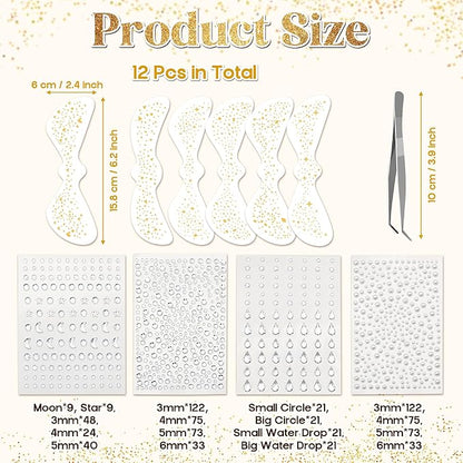 12Pcs Glitter Freckles Face Tattoos - Pearl Diamond Face Patches Stickers Festival Accessories for Women Sparkles Freckles Half Magic Makeup Jewels Stickers, Easy to Apply