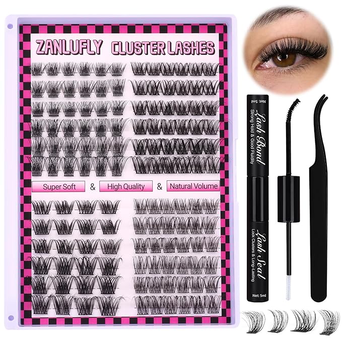 Lashes Extension Kit Lashes Clusters Individual Lashes Kit 4 Styles DIY Eyelashes Extension Kit with Lash Bond and Seal Mascara Brush Lash Applicator Eyelashes Clusters(10-16MM,132Pcs)