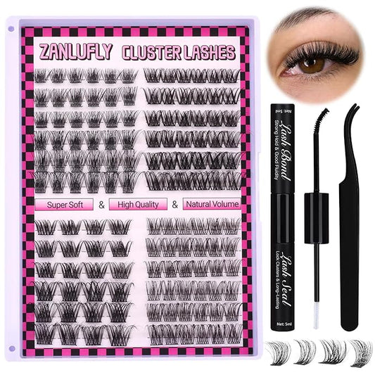 Lashes Extension Kit Lashes Clusters Individual Lashes Kit 4 Styles DIY Eyelashes Extension Kit with Lash Bond and Seal Mascara Brush Lash Applicator Eyelashes Clusters(10-16MM,132Pcs)