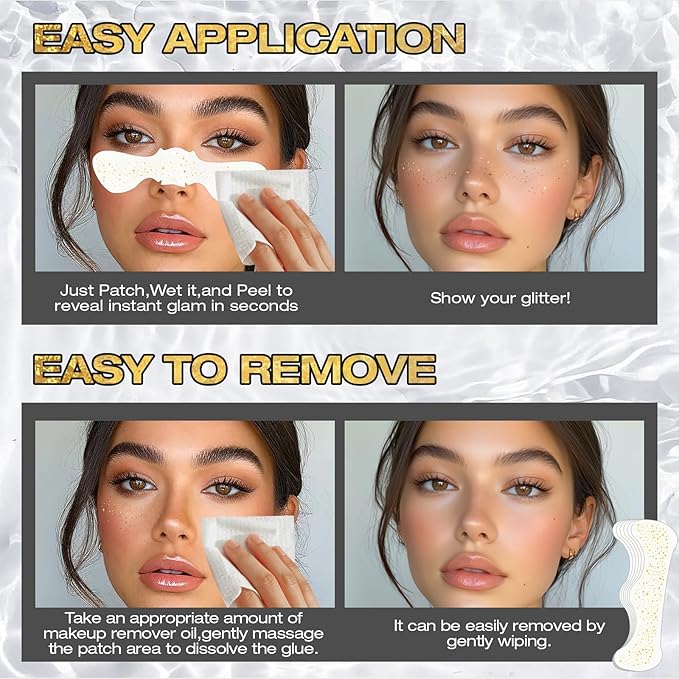 24 Pcs Glitter Freckles Face Tattoo,Gold Face Glitter Makeup Patches Cute Sparkle Freckles Patches Waterproof Makeup Speckles for Face Accessories for Women Girls