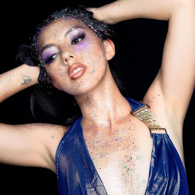 Body Glitter Hair Glitter Face Paint Sparkles Makeup,10 Colors Glitter Gel Singer Concerts Disco Rave Festival Valentine’s Day Accessories,Chunky Sequins Mermaid Gel for Women Eyeshadow Children Hair