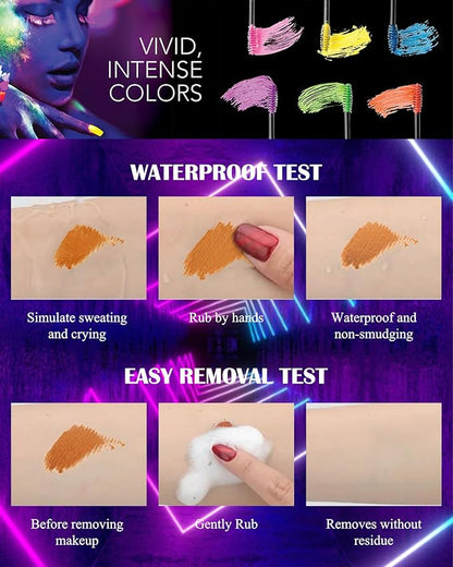 UV Glow Colored Mascara Volume and Length-1 Pcs Green Waterproof Mascara for Eyelashes, Fast Dry Curling Non Clumping Mascara,Long Lasting for St Patrick's day Party,Stage Use,Clubbing Makeup-02