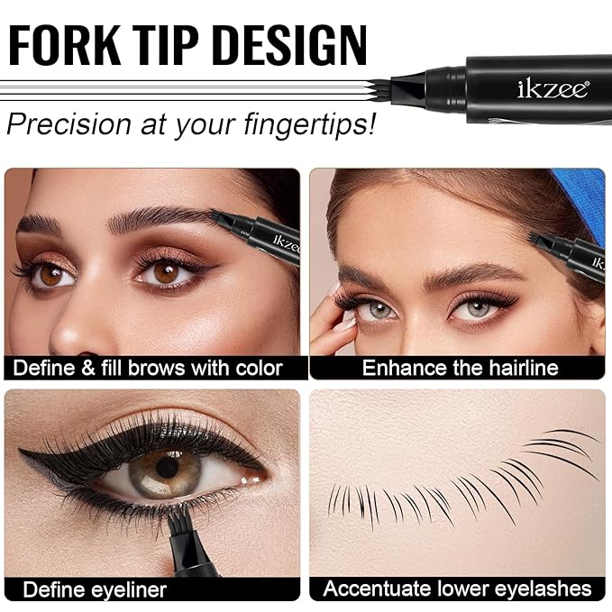 3D Microblading Eyebrow Pencil, 2024 New Waterproof Microblading Eyebrow Pencil Contouring Pen with 4 Fork Tip & Spoolie Brush, Precise Brush-Tip Create Natural Hair-Like Brows (#5 Black)