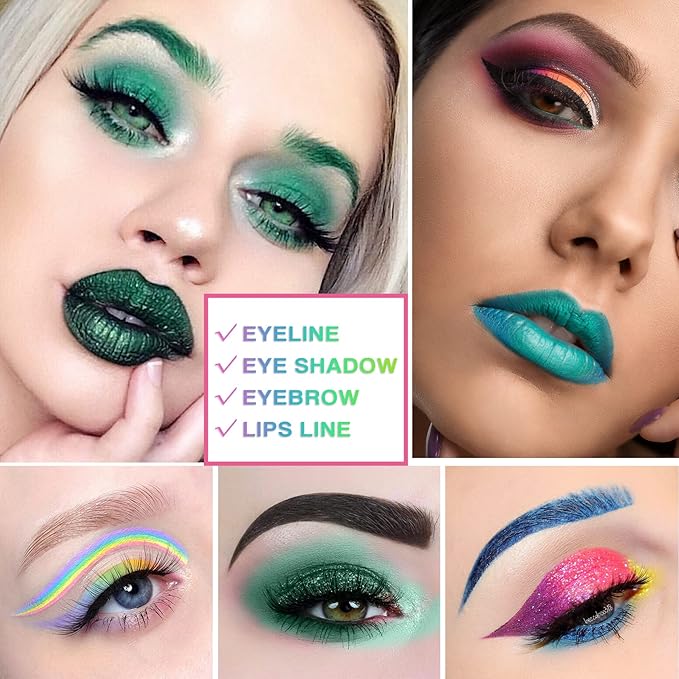 12 Colors Colorful Eyeliner Pencils Set Glitter Colored Eyeliner Pen Kit Metallic Pearl Green Purple White Blue Matte Eye Shadow Pencil Long Lasting Waterproof Professional Eye Makeup Pen Set (12Pcs)
