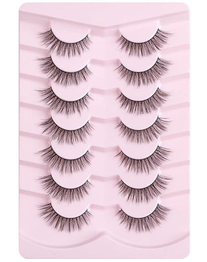 Onlyall Natural Lashes Wispy Lashes Natural Look False Eyelashes Natural Flared Eyelashes False Eye Lashes Soft Fluffy Lashes 7 Pairs D-K06, Black